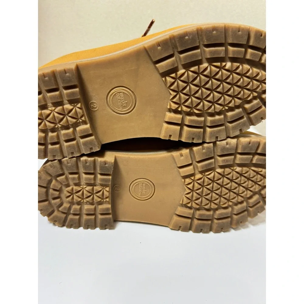 Wonder Nation Youth Size 2 Wheat Faux Nubuck Lace Up Work Boots Yellow Black New